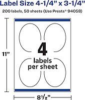 AVERY Matte White Oval Labels, Sure Feed Technology, 4.25" x 3.25"