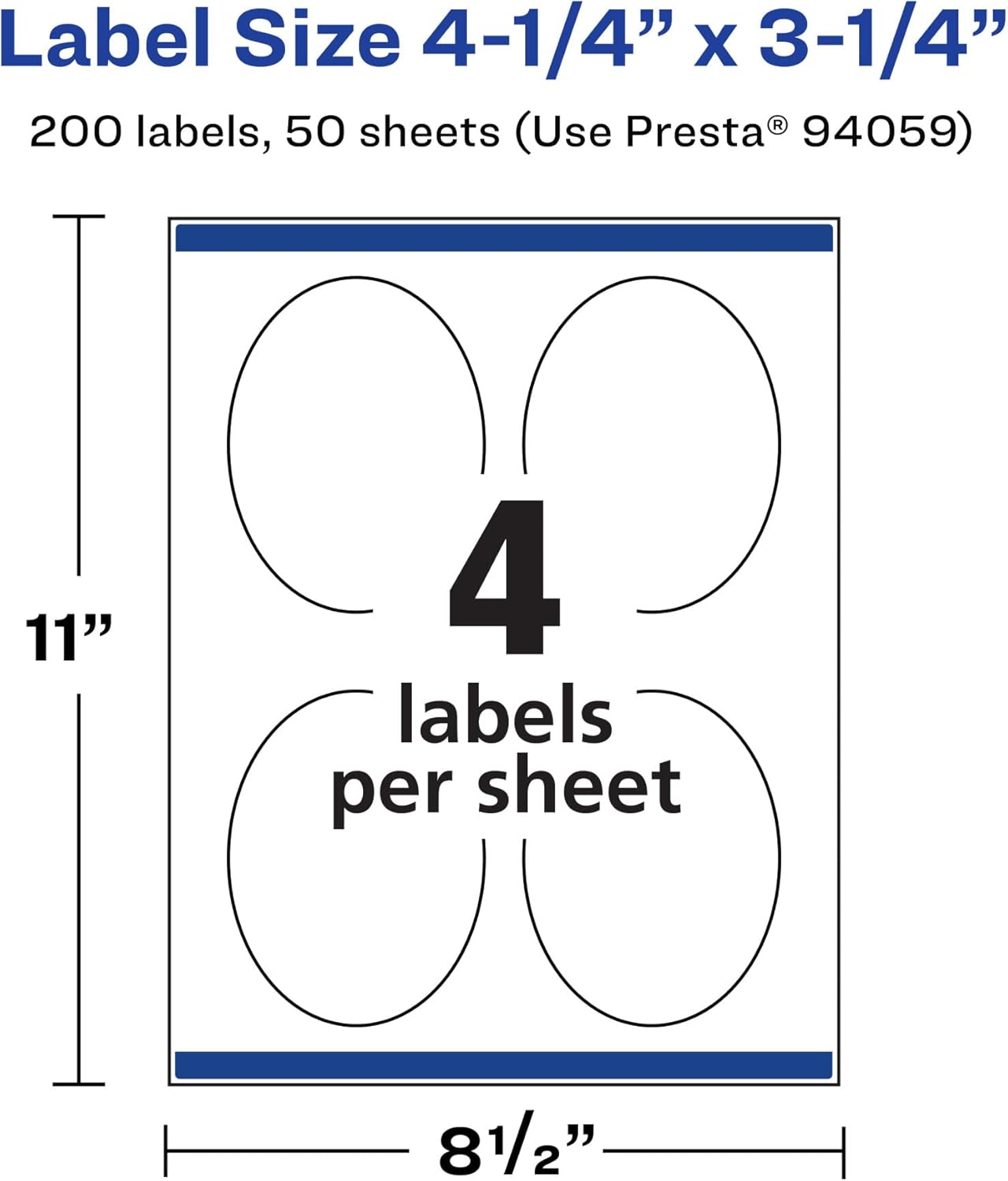 AVERY Matte White Oval Labels, Sure Feed Technology, 4.25" x 3.25"
