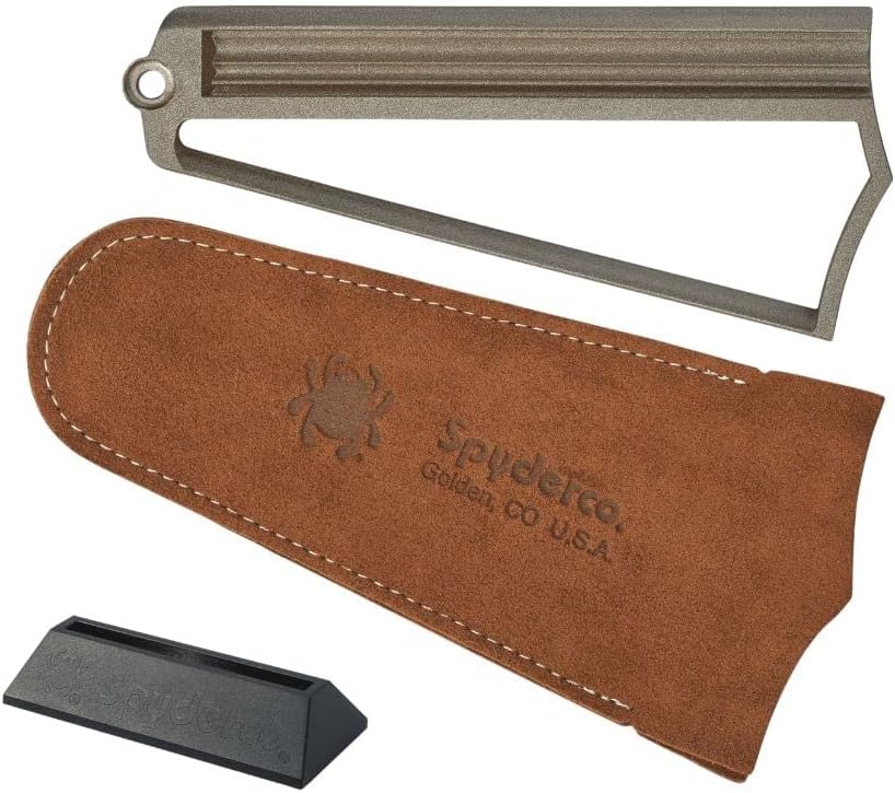 Spyderco Webfoot Sharpener - Carbon Steel Design with Cubic Boron Bitride Coating - Includes Suede Pouch and Base - 308CBN