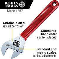 Klein Tools D507-10 Adjustable Drive Wrench, Forged with Extra Capacity Jaw and High Polish Chrome Finish