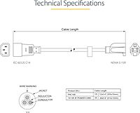 StarTech.com IEC 320 C14 to NEMA 5-15R Power Extension Cord, 18AWG 125V/10A