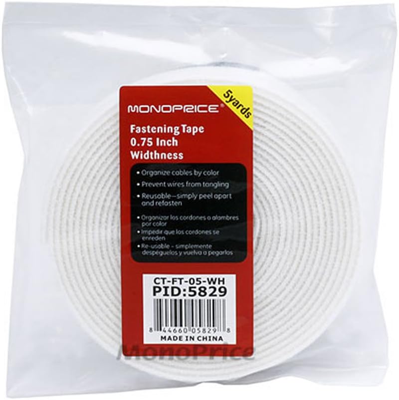 Monoprice Hook and Loop Fastening Tape - 0.75 Inch, 5 Yards Per Roll