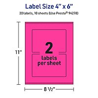 Avery Printable Rectangle Labels, Sure Feed Technology, 4" x 6", Neon Magenta, Print-to-The-Edge, Laser/Inkjet Printable