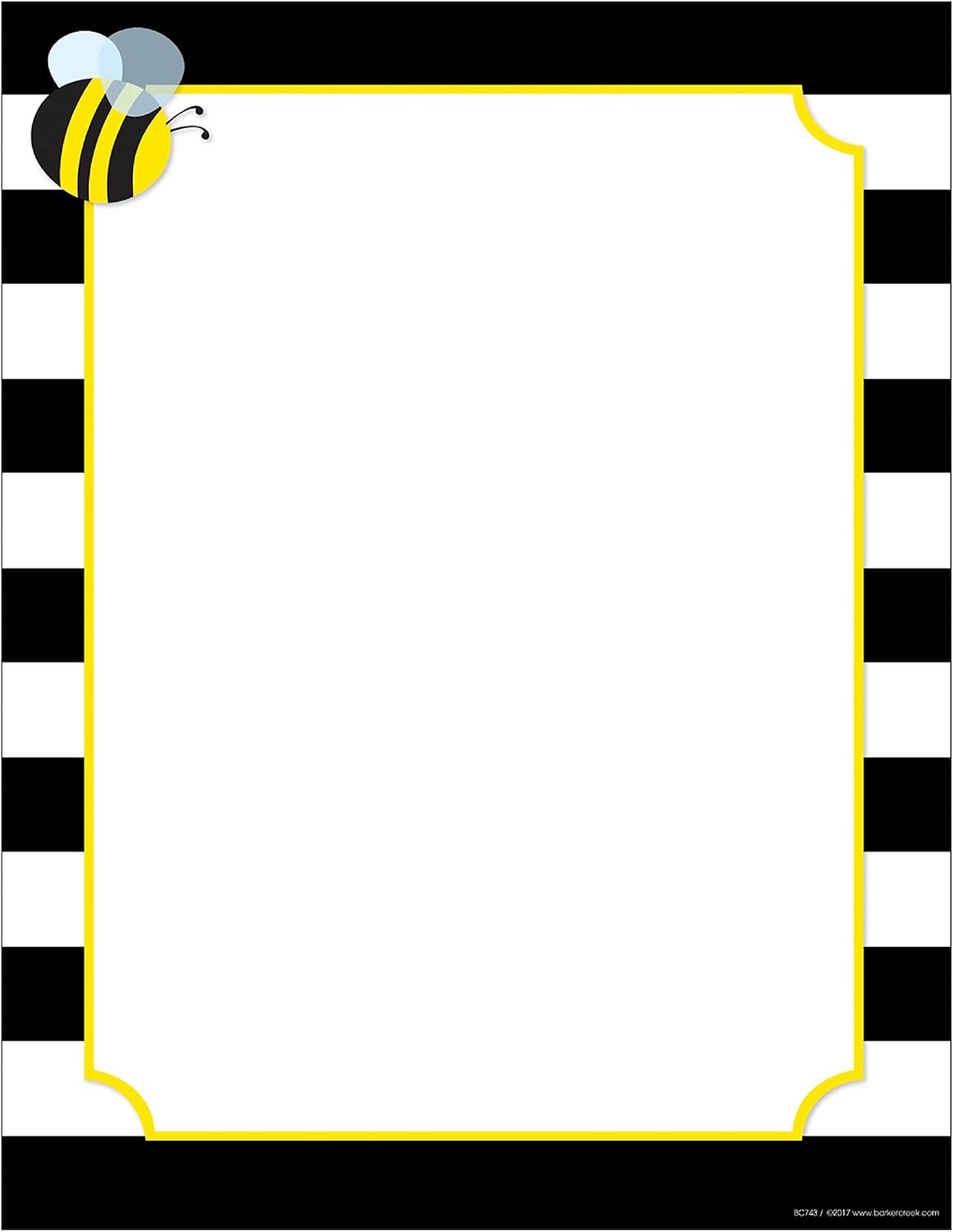 Barker Creek Designer Computer Paper, Wide Stripes With Bee, 8.5” x 11”, Decorative Printer Paper, 50 Sheets