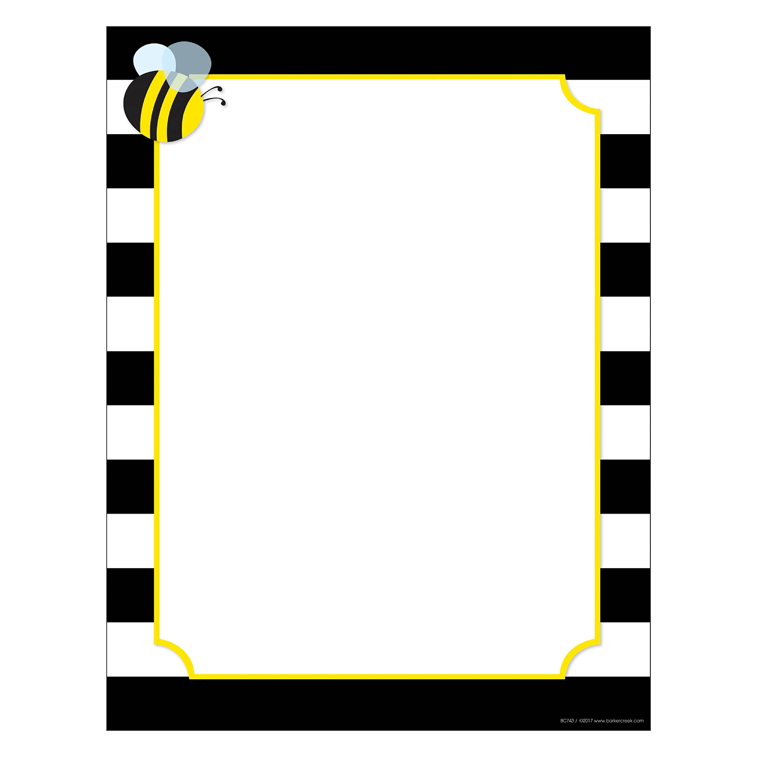 Barker Creek Designer Computer Paper, Wide Stripes With Bee, 8.5” x 11”, Decorative Printer Paper, 50 Sheets