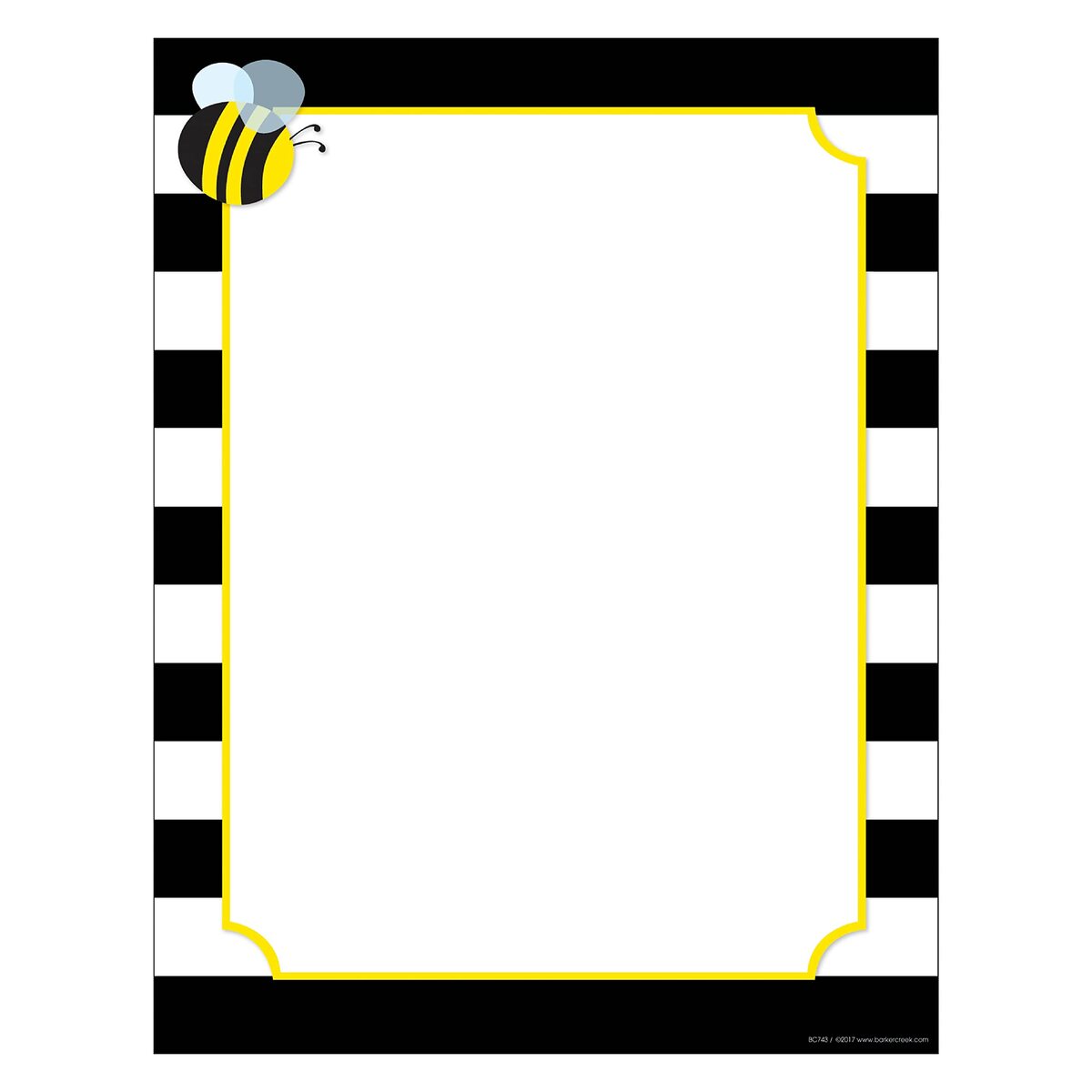 Barker Creek Designer Computer Paper, Wide Stripes With Bee, 8.5” x 11”, Decorative Printer Paper, 50 Sheets