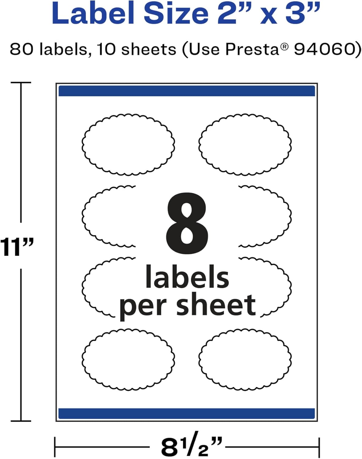 Avery Glossy White Oval Scalloped Labels, Sure Feed Technology, 2" x 3", Print-to-The-Edge, Permanent Adhesive