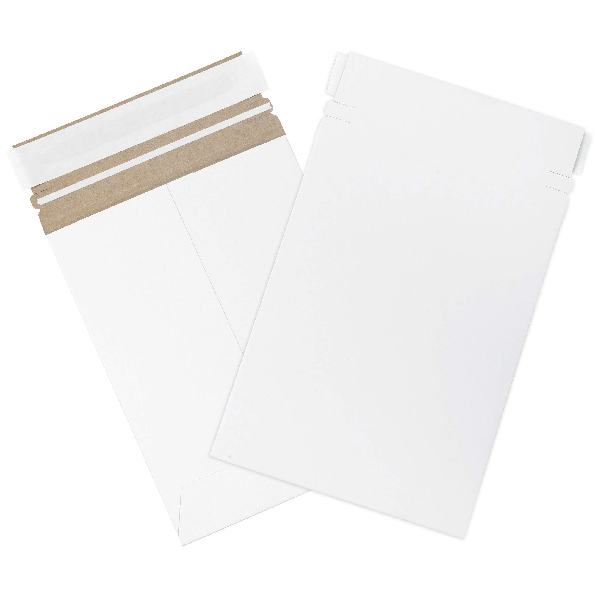 Aviditi 6 x 8" Stayflats Brand Rigid Flat Mailers, White (Pack of 100) Photo Document Mailers, Peel & Seal Closure