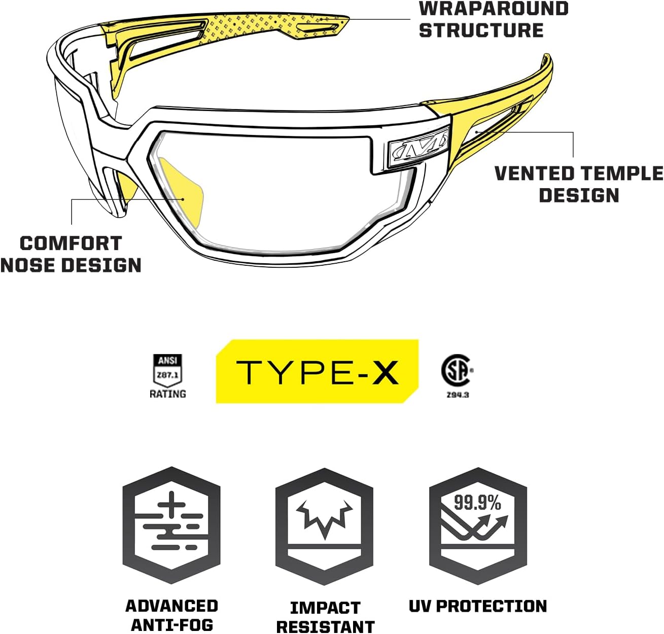 Mechanix Wear: Vision Type-X Safety Glasses with Advanced Anti Fog, Scratch Resistant, Fire Mirror Lens