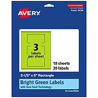 Avery Printable Rectangle Labels, Sure Feed Technology, 2-1/2" x 5", Bright Green, Print-to-The-Edge, Laser/Inkjet