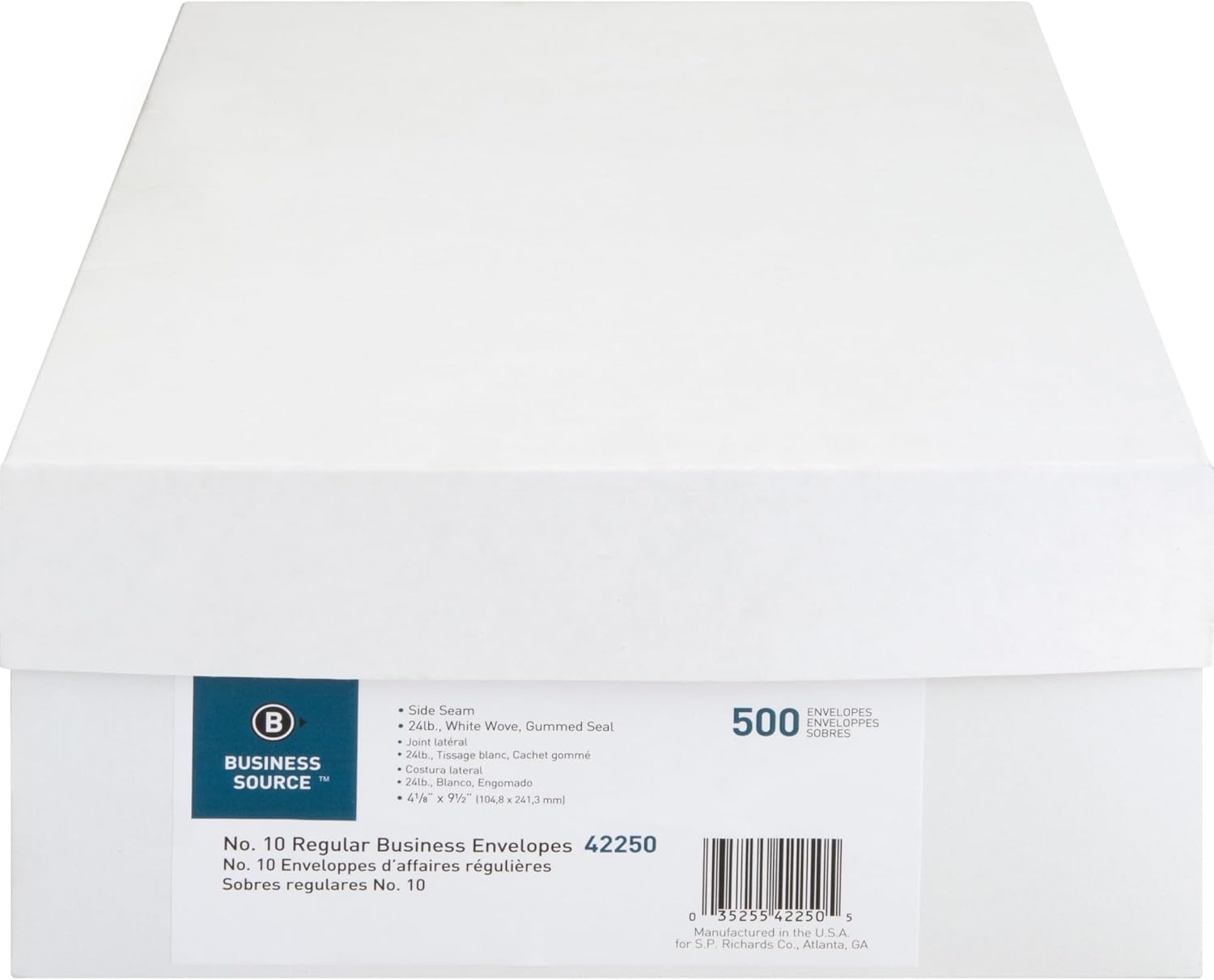 Business Source No. 10 White Business Envelopes - Commercial - #10-9 1/2" Width x 4 1/8" Length - 24 lb - Gummed - Wove