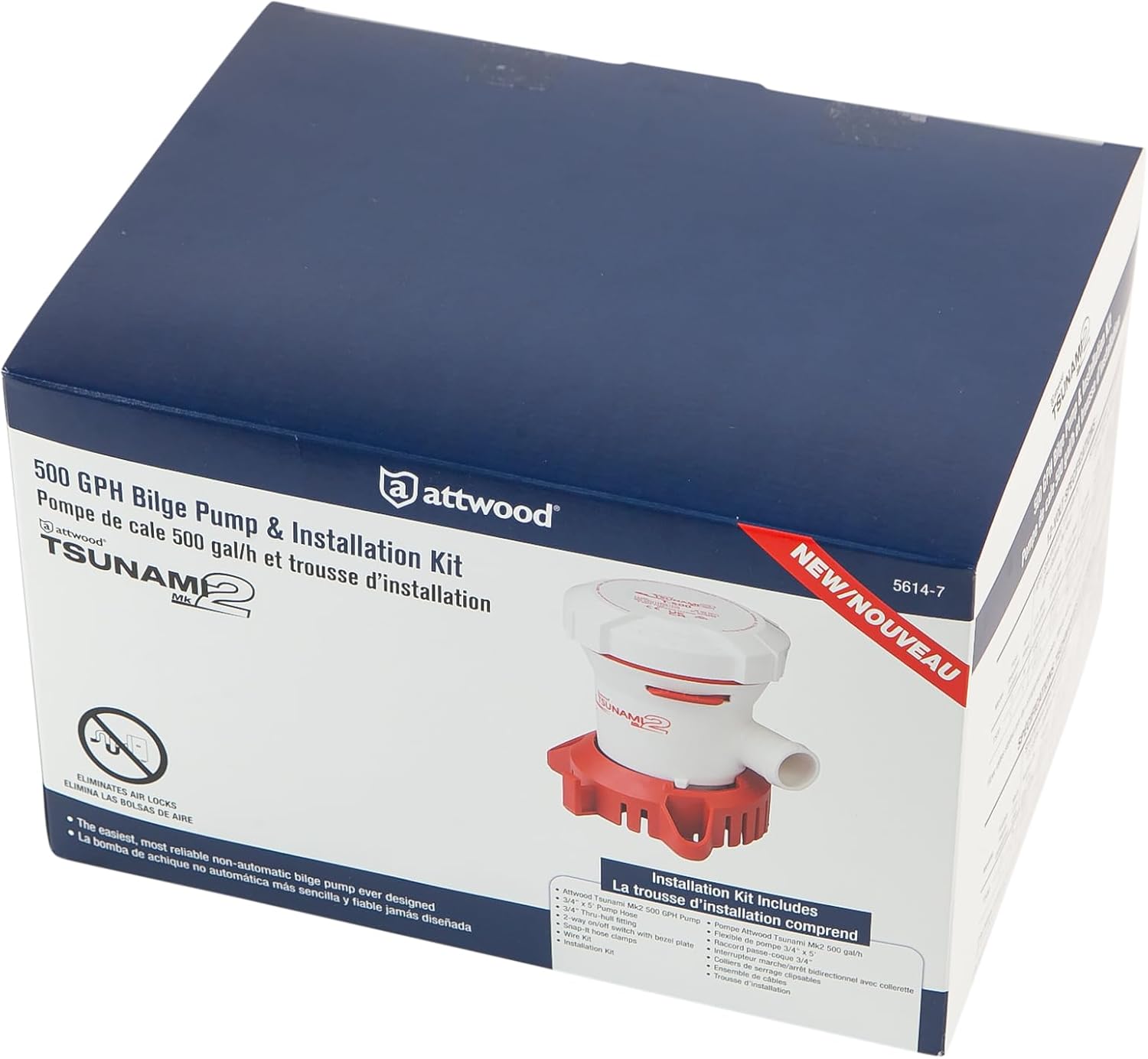 Attwood Tsunami MK2 T500 Manual Bilge Pump w/Installation Kit - 500 GPH &amp; 12V