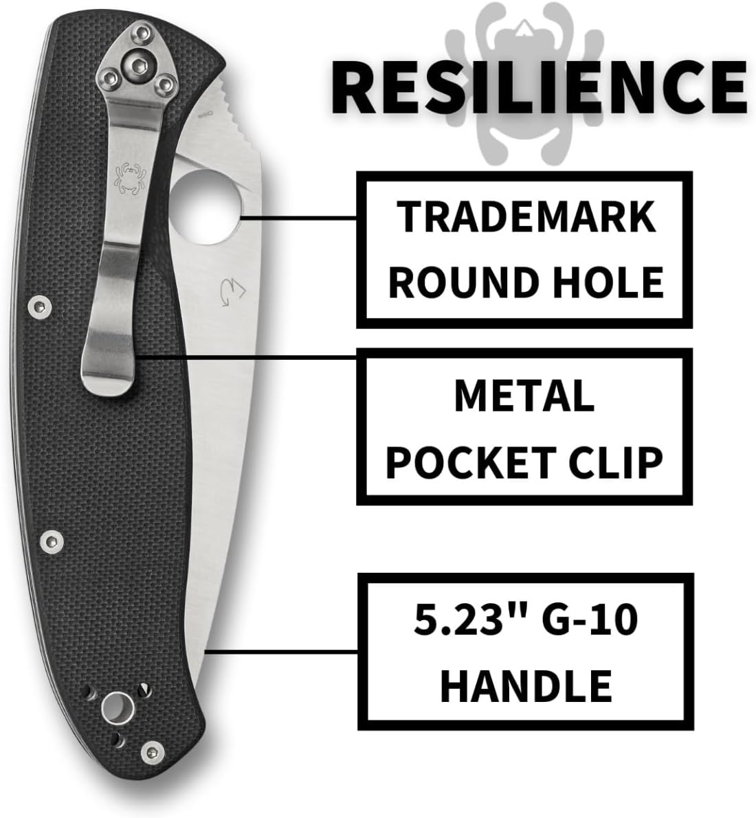 Spyderco Resilience Folding Pocket Knife with 4.20" 8Cr13MoV Stainless Blade and G-10 Handle - PlainEdge - C142GP