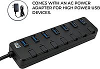 Adesso 7-Port USB 3.0 Hub with Individual Power Switch & Power Adapter