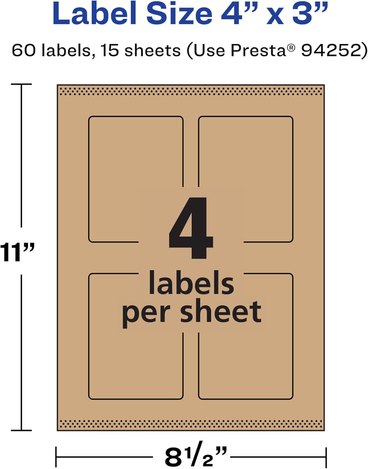 Avery Kraft Brown Rectangle Labels, Sure Feed Technology, 4" x 3", Print-to-The-Edge, Laser/Inkjet Printable