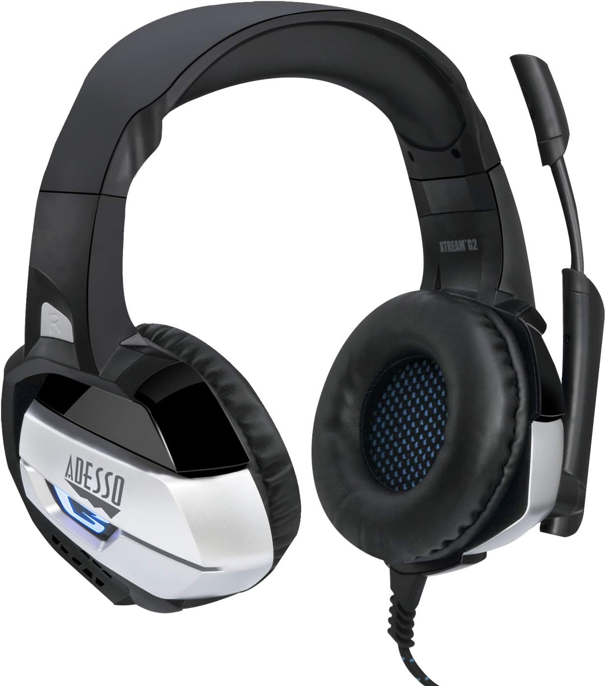 ADESSO Xtream Gaming Headset with 50 mm Drivers, Noise Cancelling Microphone and LED Lighting