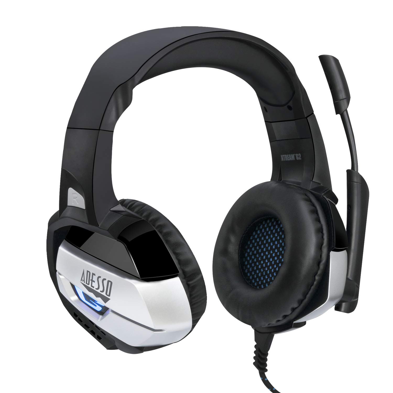 ADESSO Xtream Gaming Headset with 50 mm Drivers, Noise Cancelling Microphone and LED Lighting