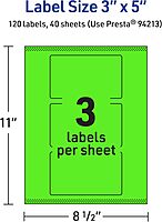 AVERY Printable Rectangle Labels, Sure Feed Technology, 3" x 5", Neon Green, Print-to-The-Edge, Laser/Inkjet Printable