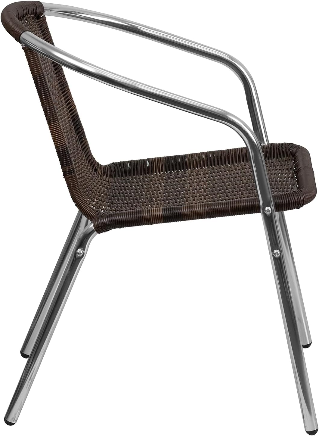 Flash Furniture Commercial Aluminum and Dark Brown Rattan Indoor-Outdoor Restaurant Stack Chair Aluminum and Dark Brown Set