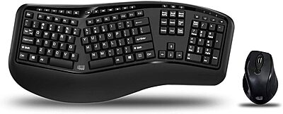 WKB-1500GB - Wireless Ergonomic Desktop Keyboard and Laser Mouse with Split Keys Design and Palm Rest for Comfort