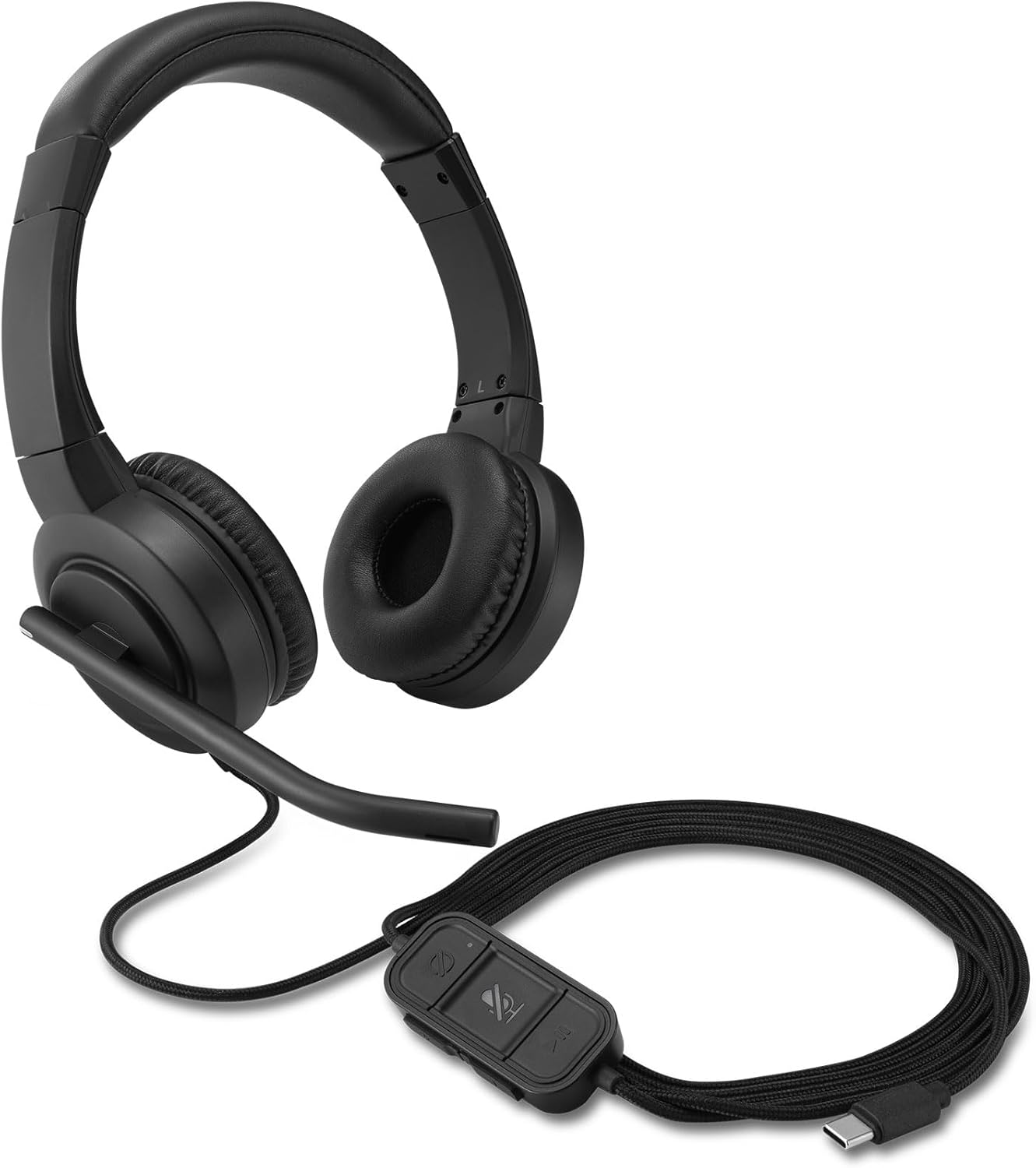Kensington H1000 USB-C On-Ear Headset, 270° Rotating Noise-Canceling Microphone, Quick Buttons for Volume, Play/Pause, Mute