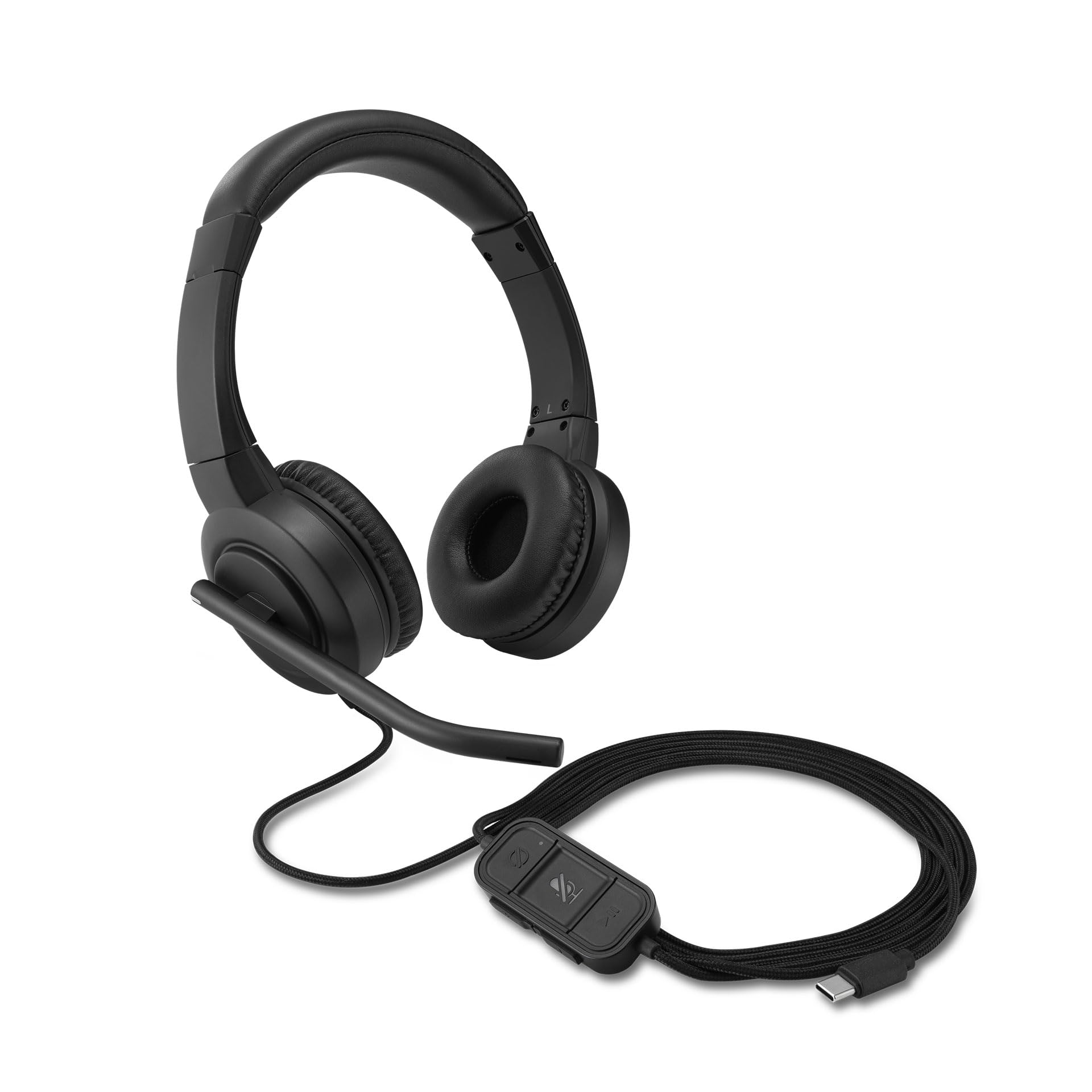 Kensington H1000 USB-C On-Ear Headset, 270° Rotating Noise-Canceling Microphone, Quick Buttons for Volume, Play/Pause, Mute