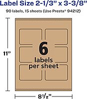 AVERY Kraft Brown Rectangle Labels, Sure Feed Technology, 2-1/3" x 3-3/8"