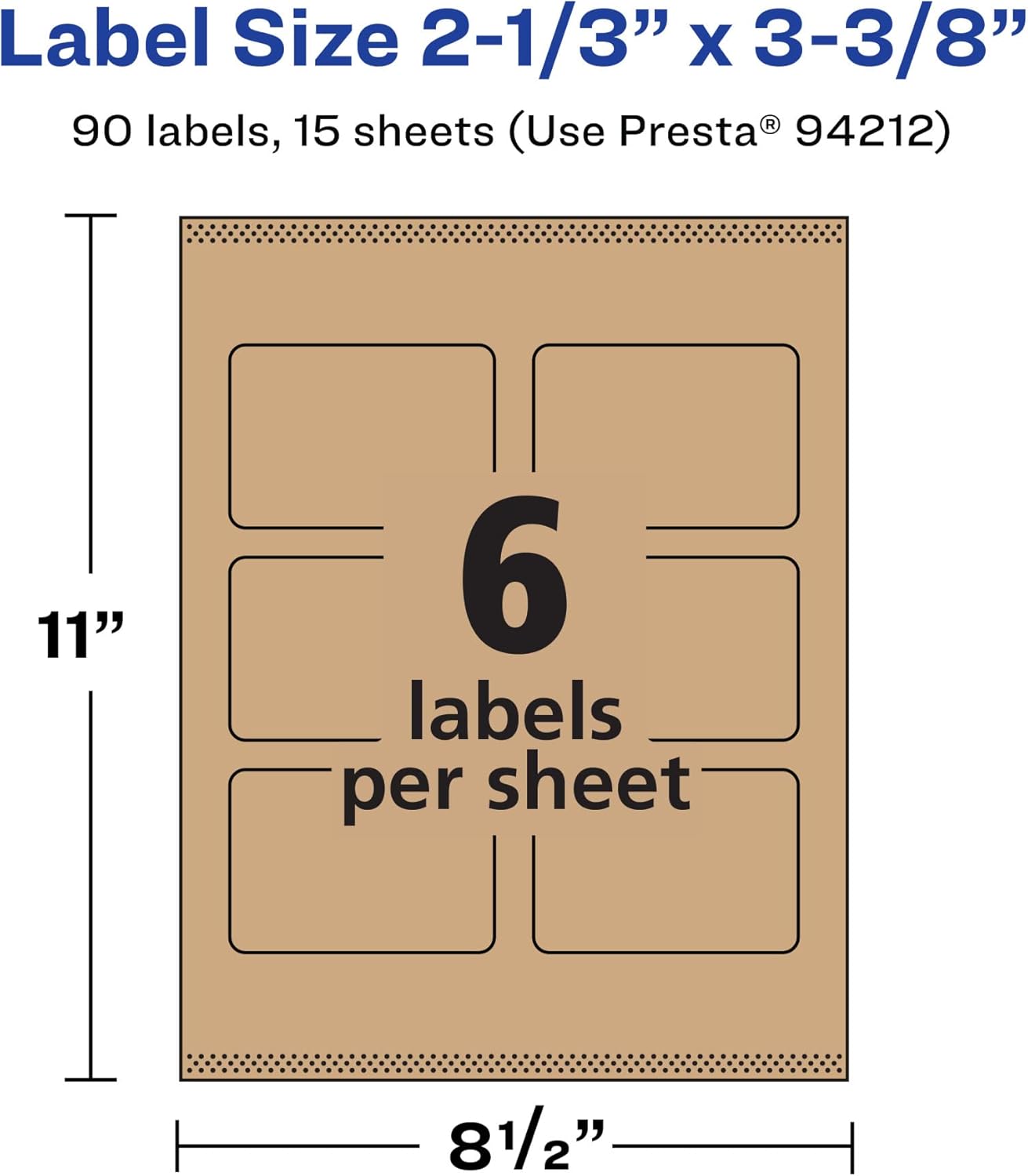 AVERY Kraft Brown Rectangle Labels, Sure Feed Technology, 2-1/3" x 3-3/8"