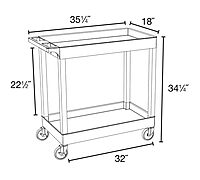 Luxor 32" x 18" Tub Storage Cart 2 Shelves - Black, (EC11-B)