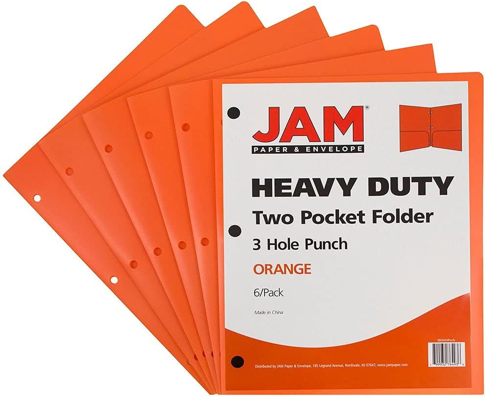 JAM PAPER Heavy Duty Plastic 3-Hole Punched 2-Pocket Presentation Folders