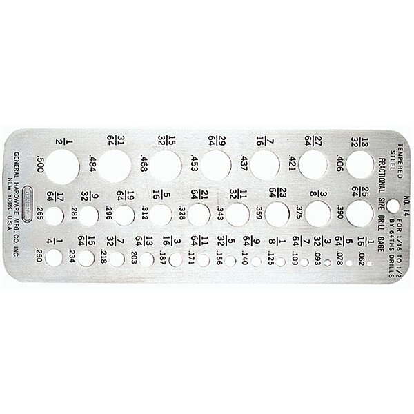 General Tools 14 Drill Gage, 1/16-Inch to 1/2-Inch