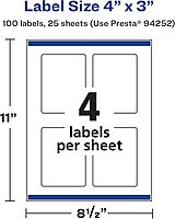 Avery Glossy White Rectangle Labels, Sure Feed Technology, 4" x 3", Print-to-The-Edge, Permanent Adhesive, Laser/Inkjet Printable