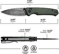 CIVIVI Altus Pocket Folding Knife with Button Lock and Thumb Stud Opener, 2.97" Damascus Blade Green Micarta Handle C20076-DS1