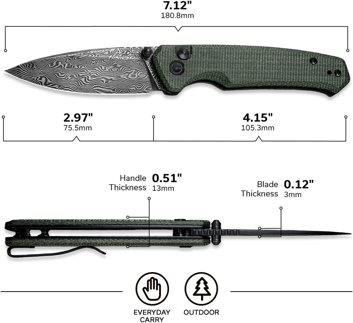 CIVIVI Altus Pocket Folding Knife with Button Lock and Thumb Stud Opener