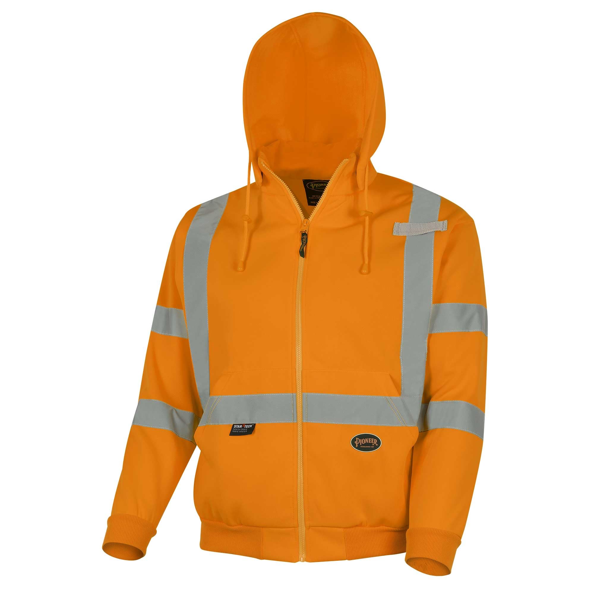 Pioneer High Visibility Safety Hoodie – Reflective Hi Vis Sweatshirt Jacket with Zipper, Pockets – Polyester Fleece