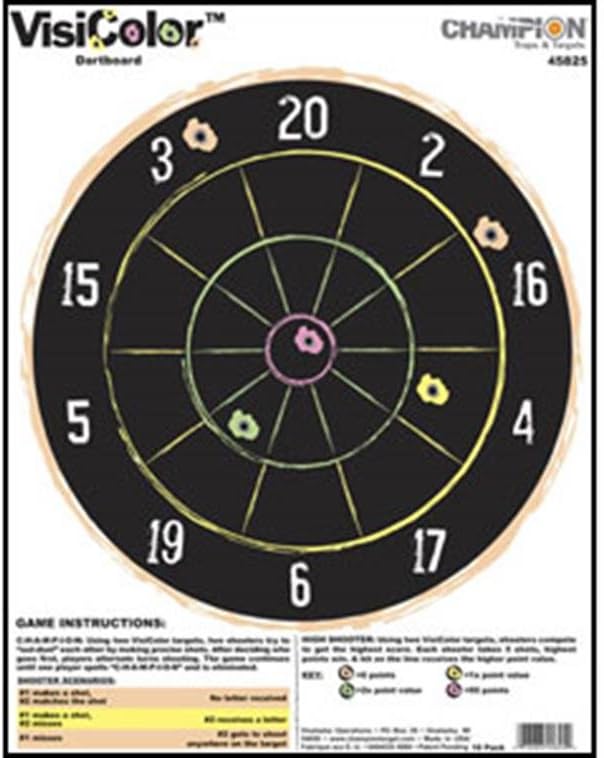 Champion Targets 45825 Adhesive Visicolor Targets, Dartboard, 10 Pack