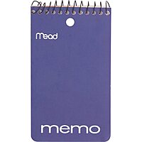 Mead Wirebound Memo Book, 3in x 5in, 60 Sheets, Assorted Colors
