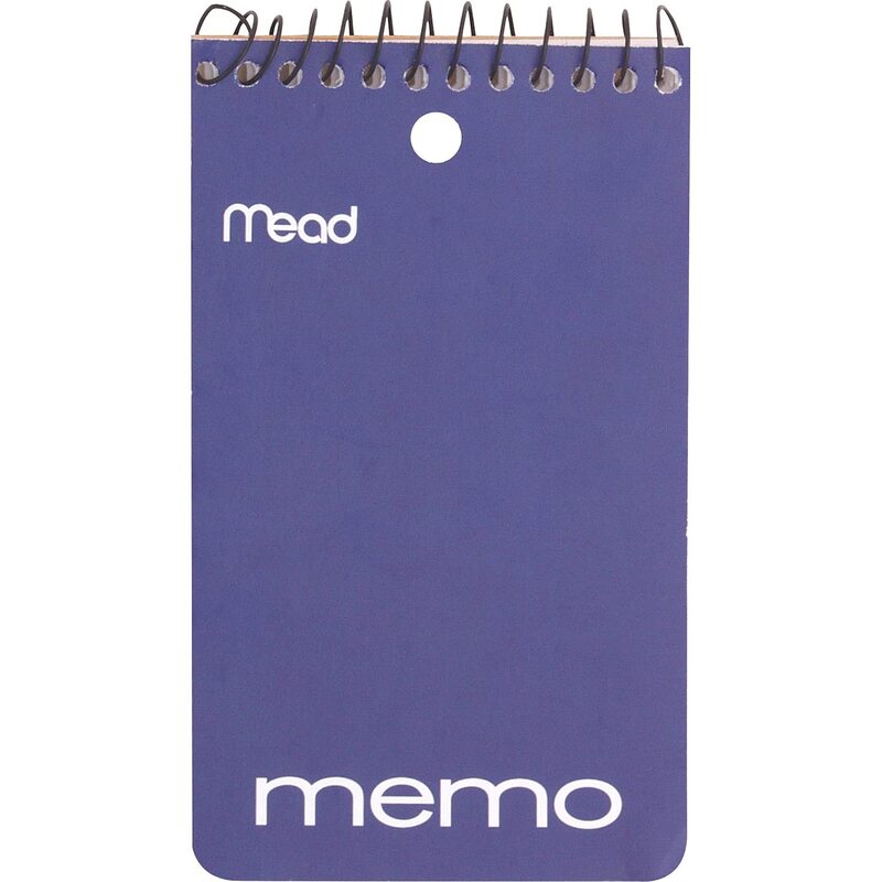 Mead Wirebound Memo Book, 3in x 5in, 60 Sheets, Assorted Colors
