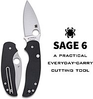 Spyderco Sage 6 Folding Knife - CPM S30V Steel Blade with Carbon Fiber/G-10 Laminate Handle, Button-Release Compression Lock, PlainEdge - C123CFBCLP