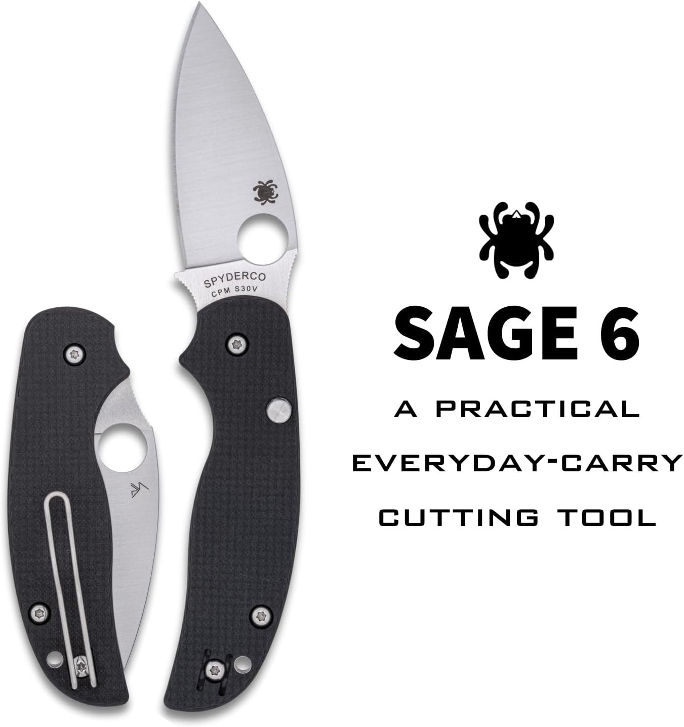 Spyderco Sage 6 Folding Knife - CPM S30V Steel Blade with Carbon Fiber/G-10 Laminate Handle, Button-Release Compression Lock