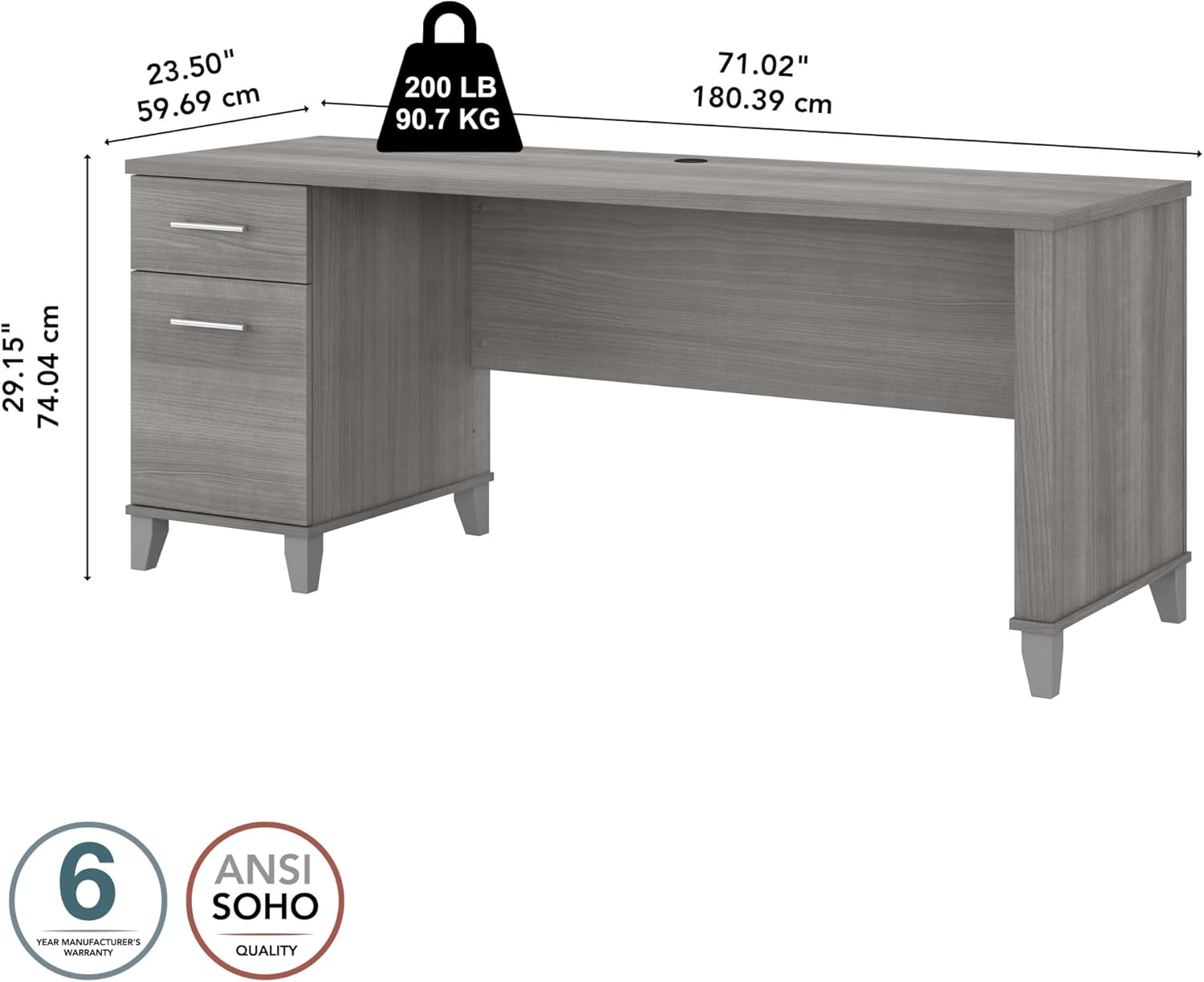 Bush Furniture Somerset 72W Office Desk with Drawers