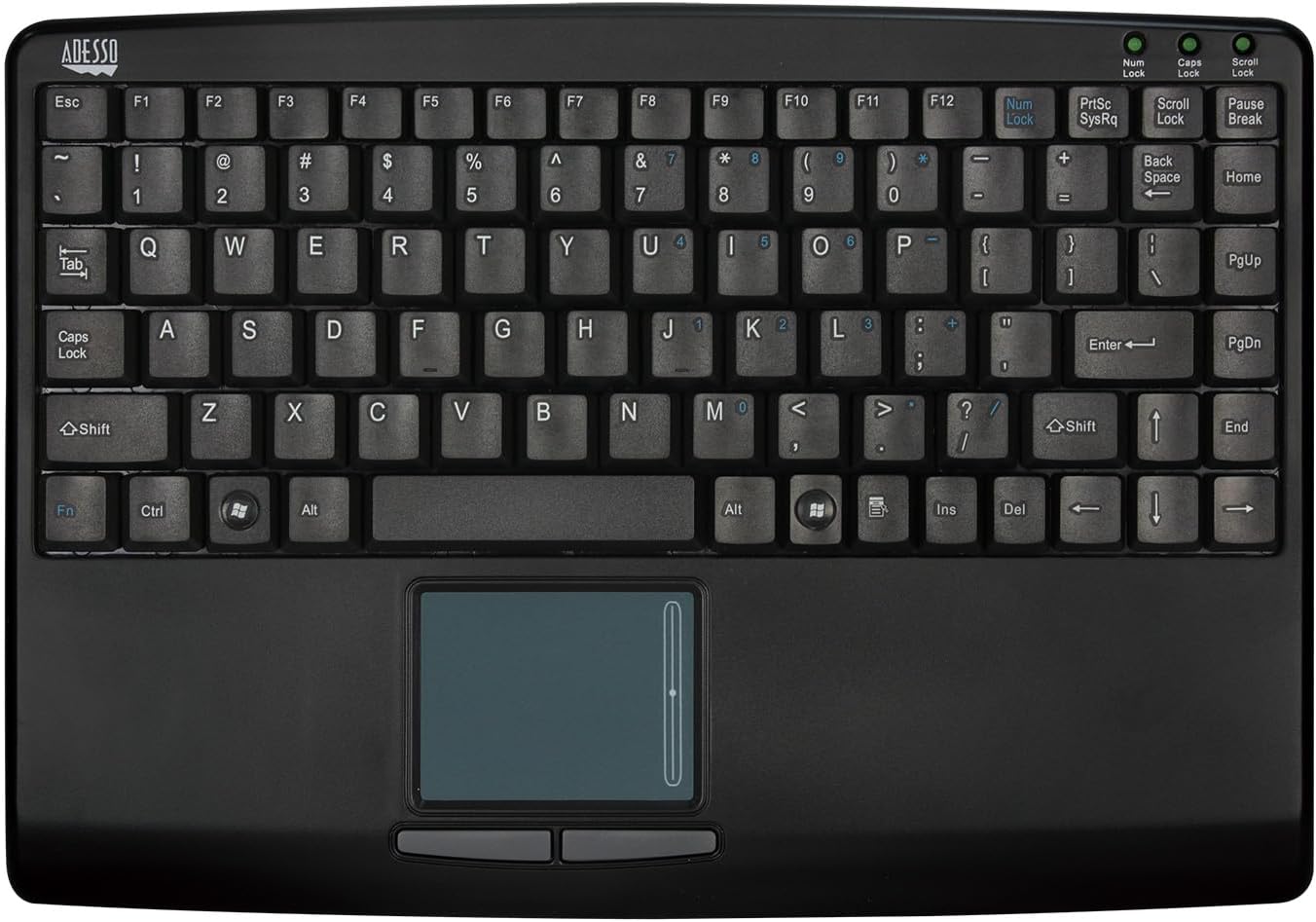 Adesso AKB-410UB SlimTouch Mini USB Keyboard With Built-In Touchpad, Black