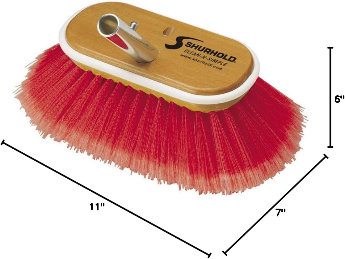 Shurhold 965 6 Inch Combo Bristle Brush, Deck Brush With Red Polystyrene Bristles