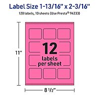 AVERY Printable Rectangle Labels, Sure Feed Technology, 1-13/16" x 2-3/16", Bright Pink, Print-to-The-Edge, Laser/Inkjet Printable
