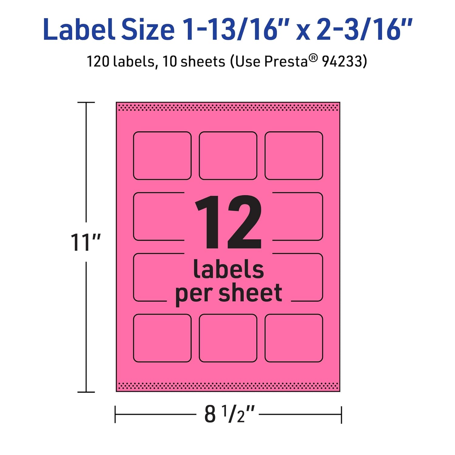 AVERY Printable Rectangle Labels, Sure Feed Technology, 1-13/16" x 2-3/16", Bright Pink, Print-to-The-Edge