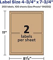 AVERY Kraft Brown Rectangle Labels, Sure Feed Technology, 4.75" x 7.75", Print-to-The-Edge, Laser/Inkjet Printable