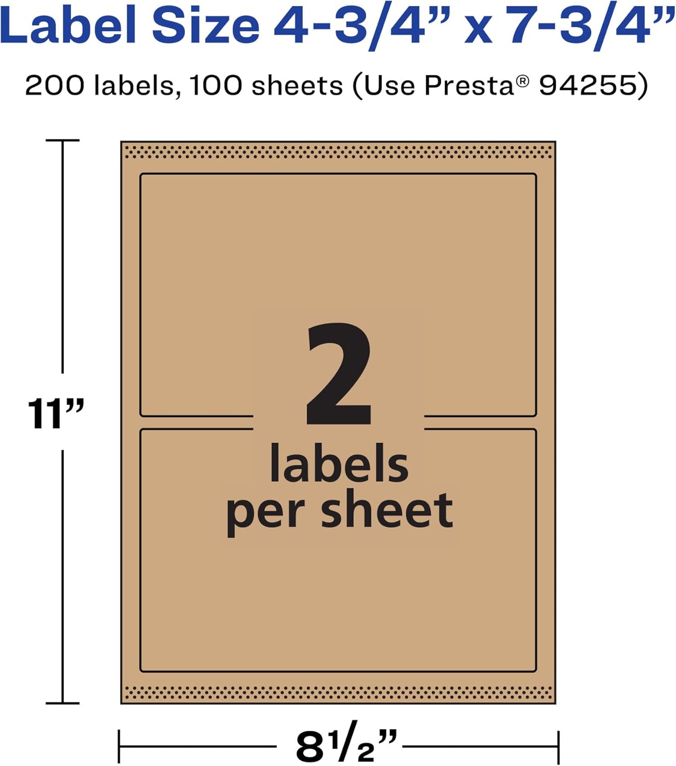 AVERY Kraft Brown Rectangle Labels, Sure Feed Technology, 4.75" x 7.75", Print-to-The-Edge, Laser/Inkjet Printable