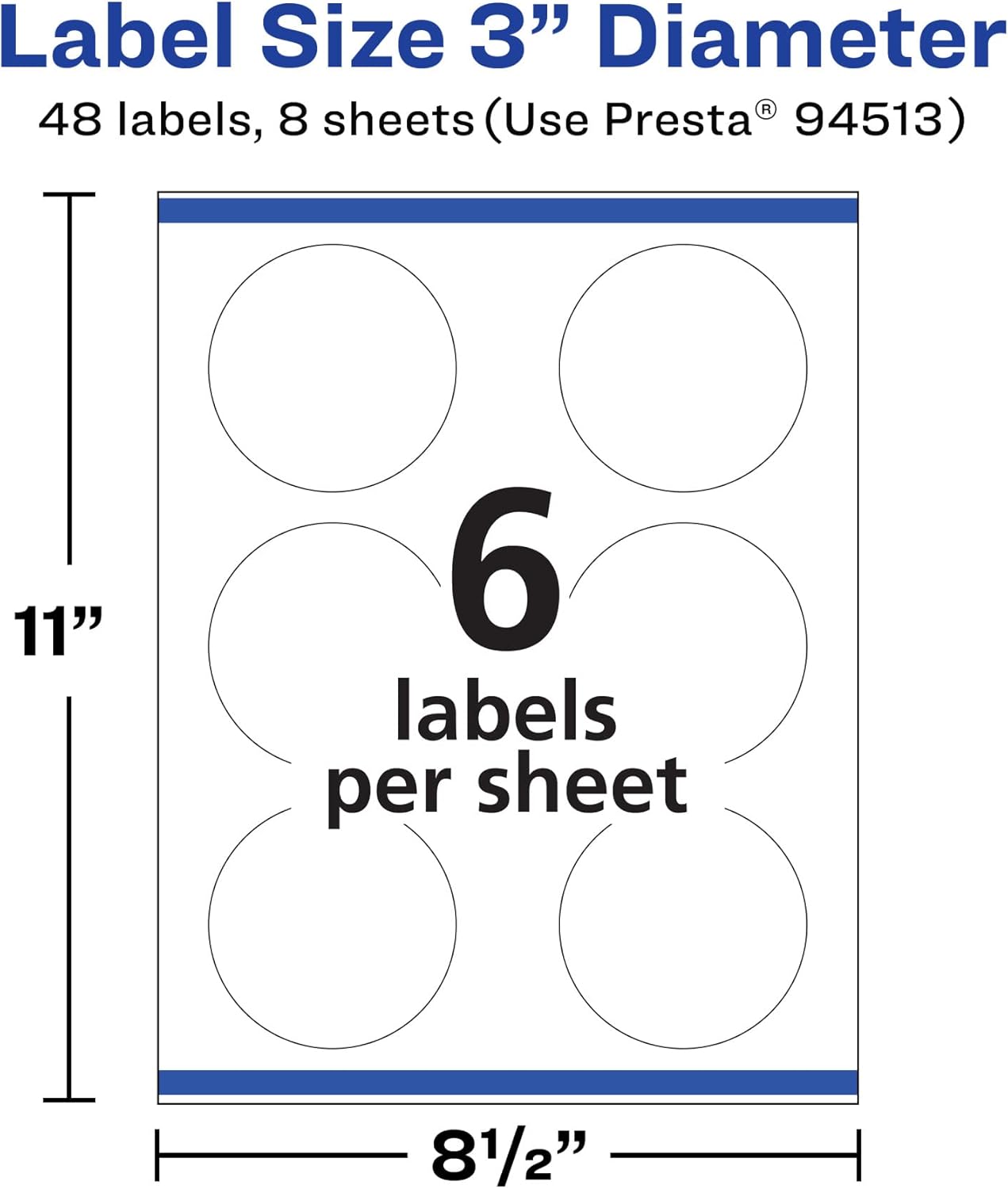 Avery Durable Removable Round Labels, Sure Feed Technology, 3" Diameter, Matte White Film