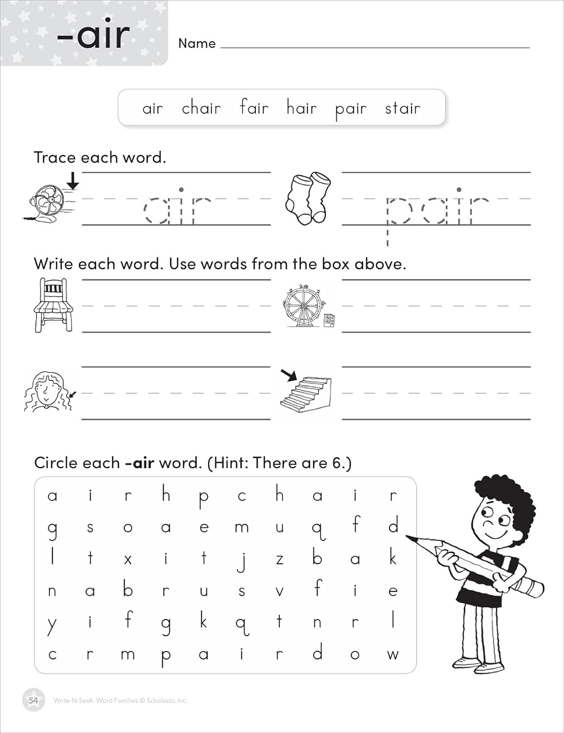 Scholastic Teacher Resources Write-N-Seek Workbook, Word Families, Pre-K - Grade 2