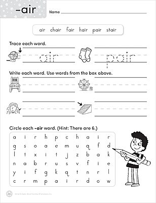 Scholastic Teacher Resources Write-N-Seek Workbook, Word Families, Pre-K - Grade 2